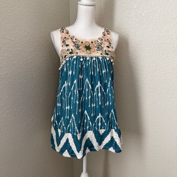 Floreat Blue Stitched Pom Pom tank with pockets - Picture 1 of 7